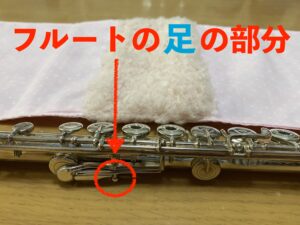 フルートの足の部分にフカフカの布の部分がくるような設計にしたのが分かる画像です。